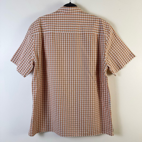 Johnston & Murphy Short Sleeve Button Front Down Shirt Plaid Orange Tan White - Picture 6 of 10